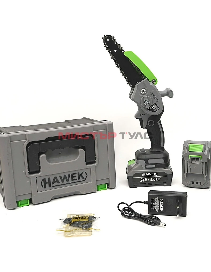 АКУМУЛАТОРЕН МИНИ ВЕРИЖЕН ТРИОН 24V 4AH С 15 СМ ШИНА HAWEK
