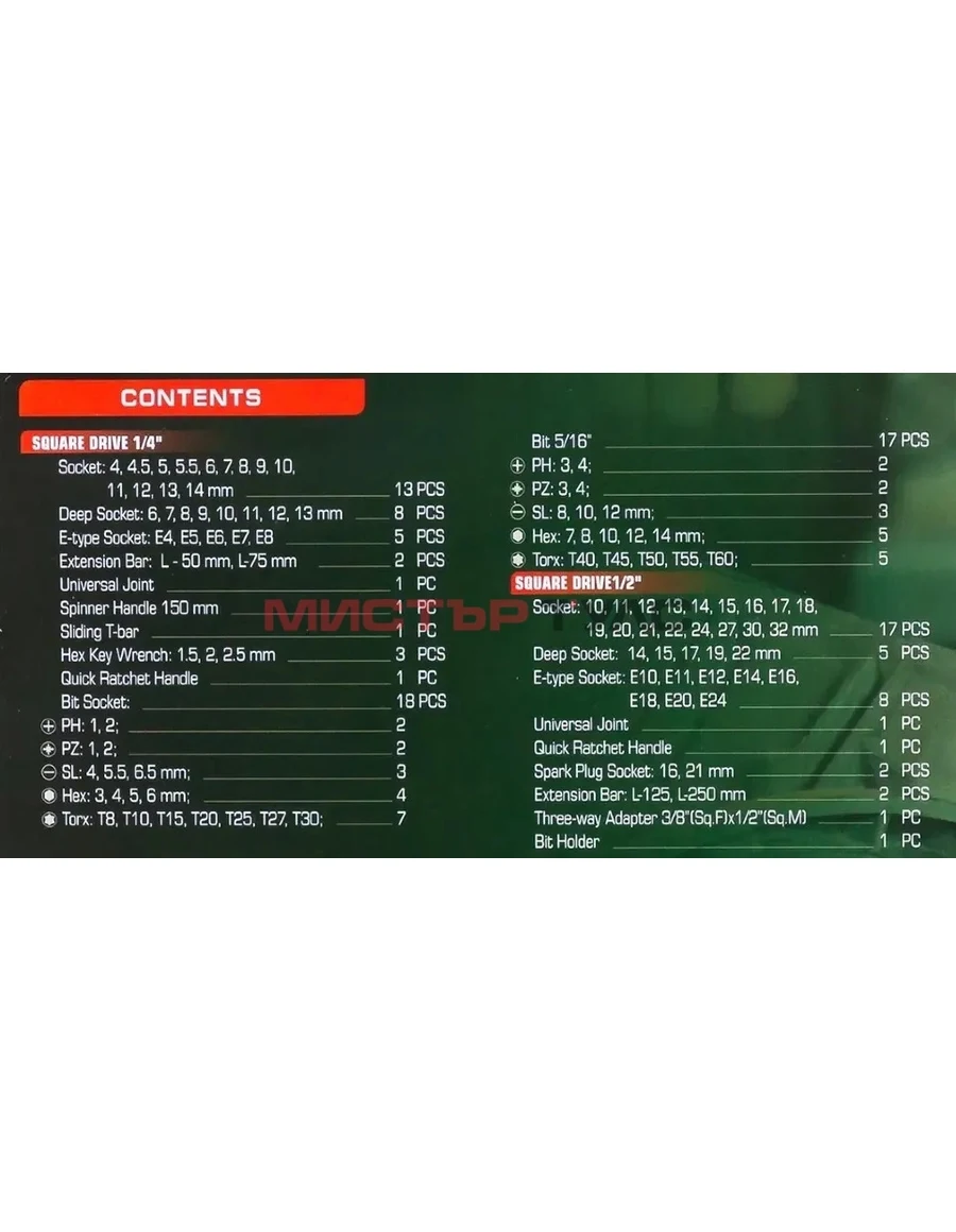 ГЕДОРЕ 108 ЧАСТИ 1/2“ И 1/4“ СЪС СПЕЦИАЛНИ ВЛОЖКИ ROCKFORCE XI-ON