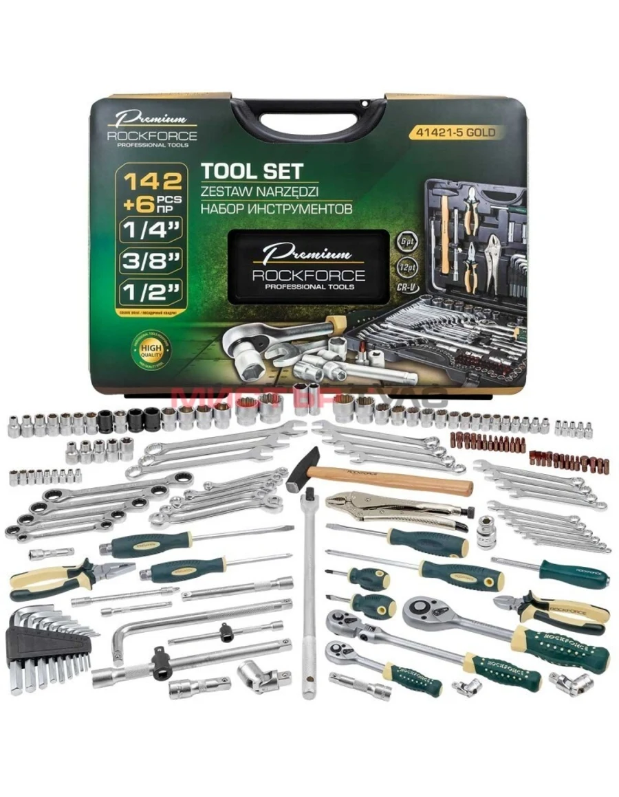 ГЕДОРЕ 1/4″, 3/8″, 1/2″ 142+6 ЧАСТИ ROCKFORCE PREMIUMv