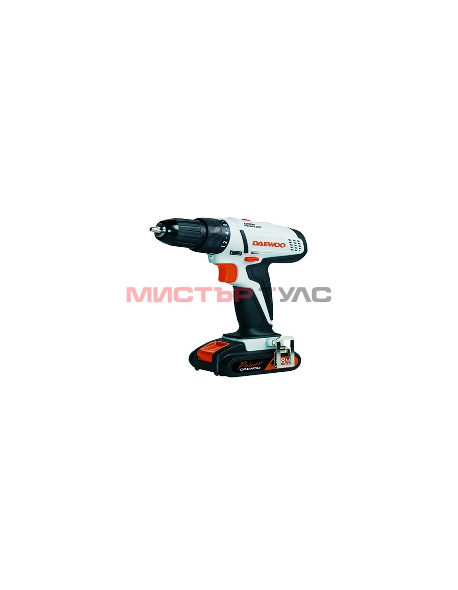 Акумулаторна двускоростна бормашина 18V, 1 батерия 1500mAh Li-ion DAEWOO