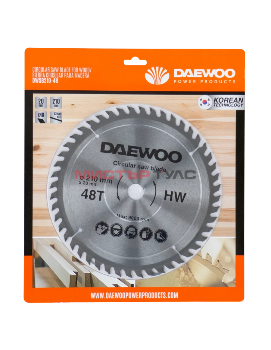 Диск за ръчен циркуляр, за дърво, 210х20х48Т DAEWOO