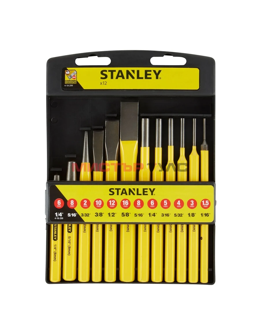 Комплект избивачи, центри и длета STANLEY 4-18-299, 12 броя