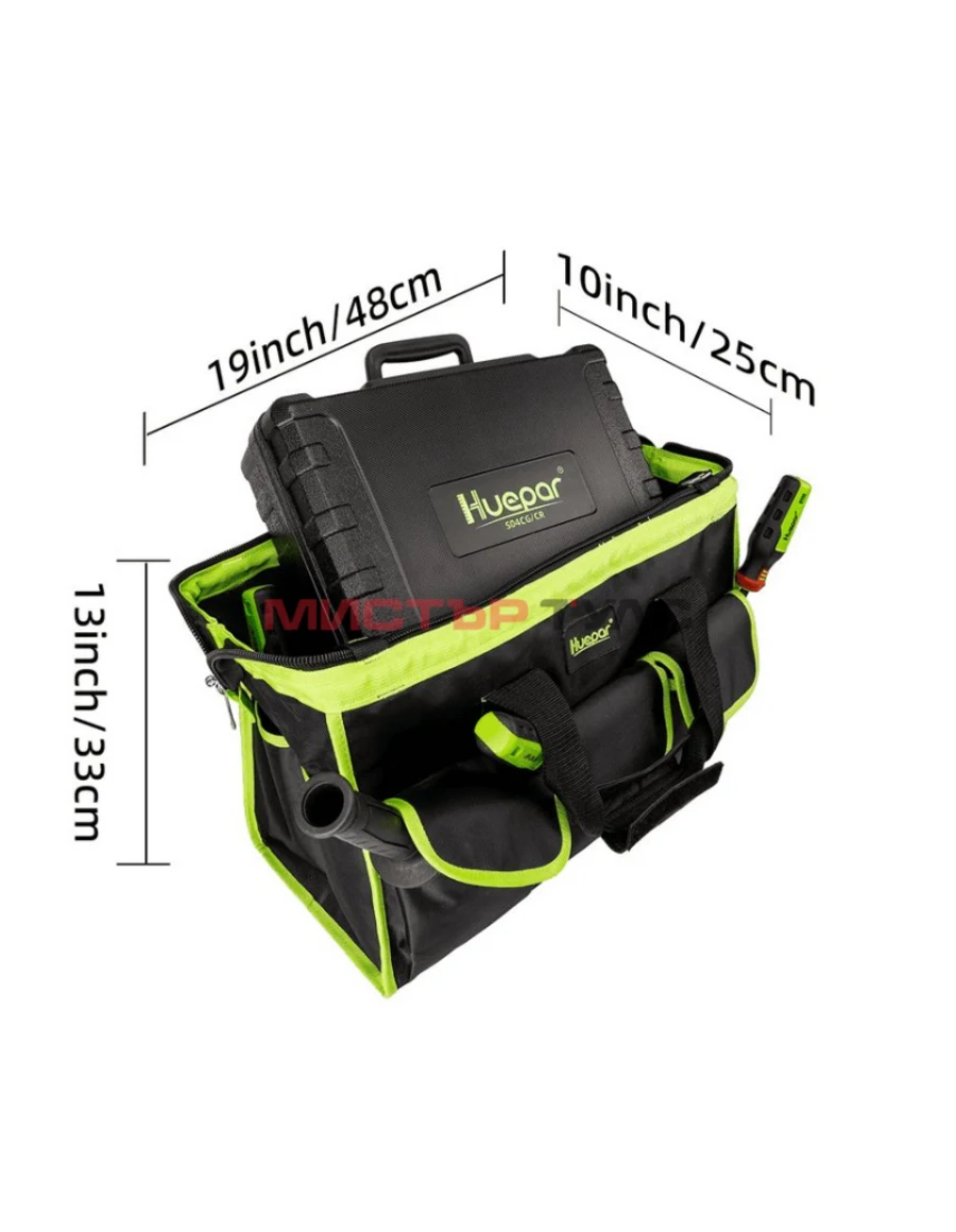 Чанта за инструменти Huepar TB01 - 48 × 25 × 33 см - 20 джоба / Водоотблъскваща професионална чанта